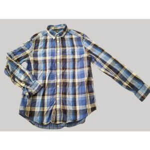 RALPH LAUREN Blue Plaid Long Sleeved Button Front Shirt Boys Size 14-16